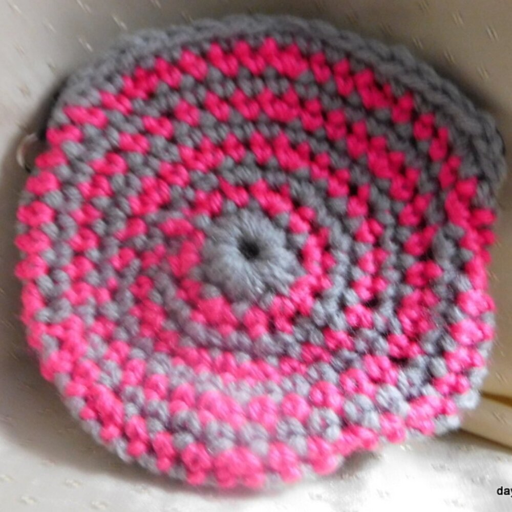 New Pink and Grey crocheted change purse with zipper and keyring